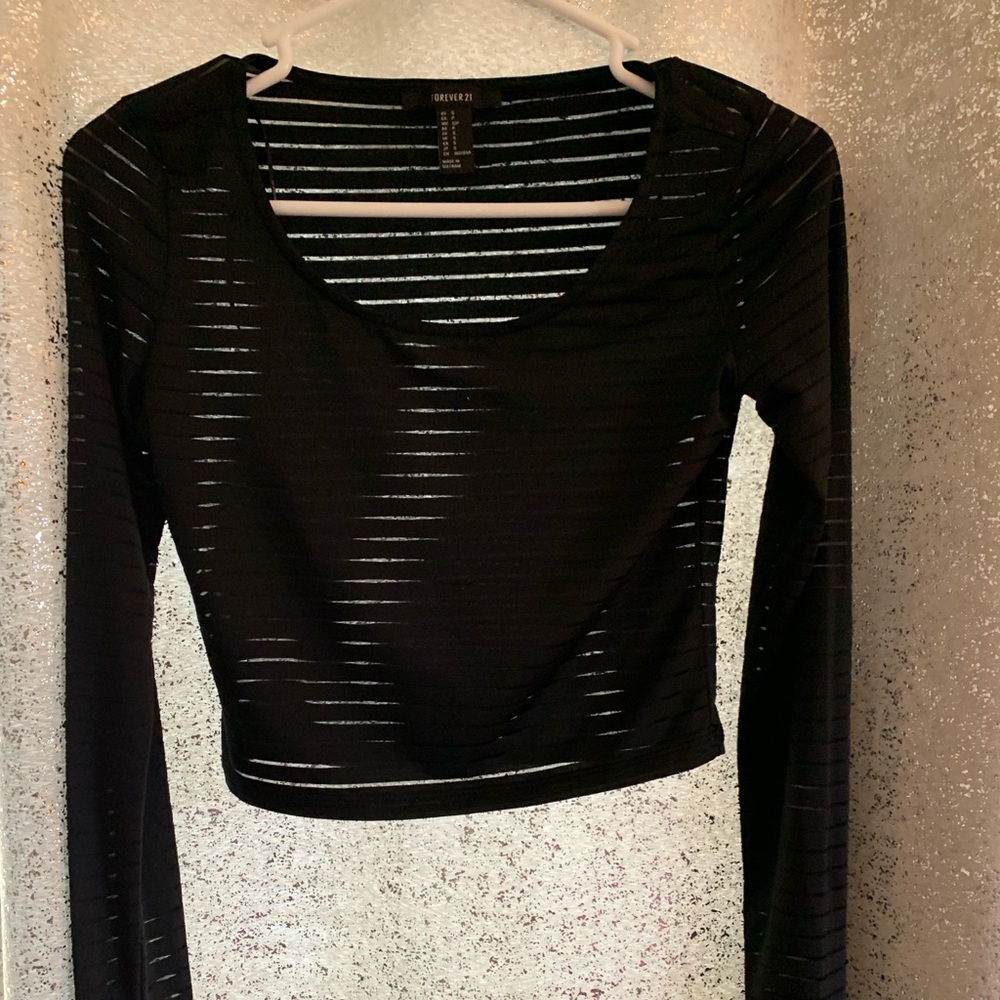 Sheer black striped crop top